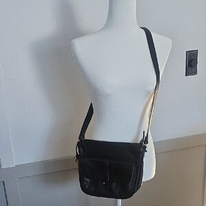Sleek Black Leather Fossil Crossbody Bag